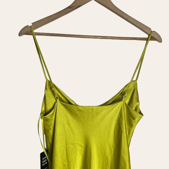 Express Satin Cowl Neck Midi Slip Dress in Lime Green Size Small - Picture 11 of 13
